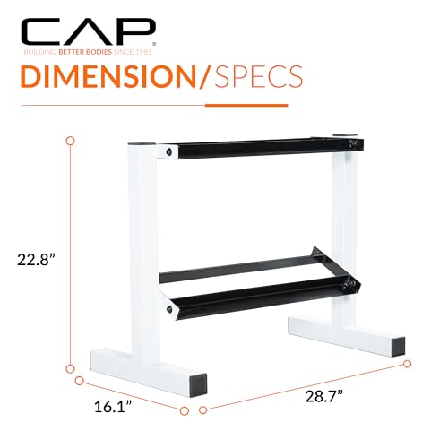CAP 150 LB Dumbbell Set with 2-Tier Rack, Rubber Hex Free Weights Set, Home Gym Weight Set with Horizontal Storage Rack for Strength Training - color: White, style: 150bs Set - Chrome Handles