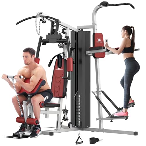 ULTRA FUEGO Multifunctional Home Gym Equipment Workout Station with Pulley System, Arm, and Leg Developer for Full Body Training - style: 118lb Home Gym Station with Power Tower