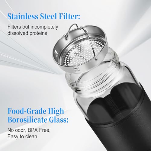 Small Glass Shaker Bottle,16oz BPA Free Odorless Shaker Bottle with 304SS Mixing Ball and Removable Cleaning Brush for Fitness & Protein Shakes(Black-1Pack) - style: Black-1Pack