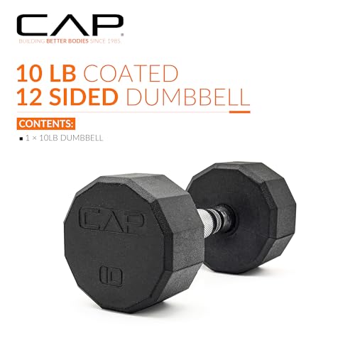 CAP Rubber Coated Dumbbell Weights, Free Weights for Home Gym Strength Training, Anti-Roll Hex Dumbbells with Black, Chrome & Comfort Grip Handles, Singles - size: 10 lb, style: 12-Sided - Chrome Handle