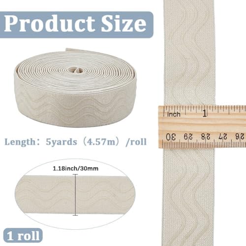 GORGECRAFT 5Yds Silicone Elastic Gripper Non-Slip Tape Waved Soft Rubbers 30mm Elastic Belt Webbing Stretchy Wavy Ribbon Loop for Garment Wig Bike Shorts Project Underwear Accessories - color: Wheat