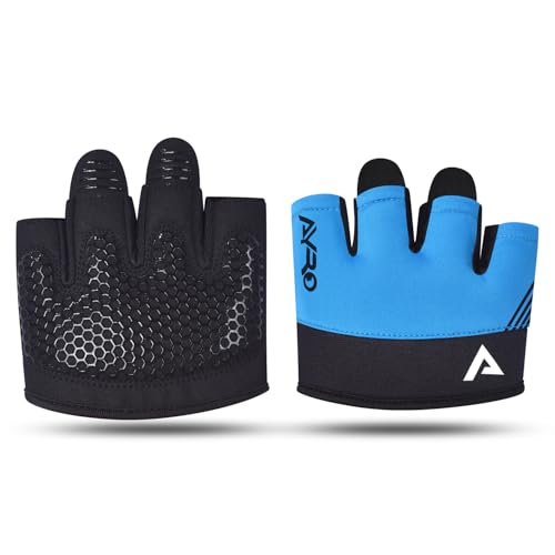 AYRO Workout Gloves for Men & Women, Minimal Short Partial Gym Gloves, Weight Lifting Gloves with Full Palm Protection, Extra Grip Pads & Hand Support for Training & Fitness - color: Blue, size: X-Large