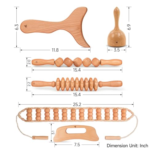 6 in 1 Wood Therapy Massage Tool Set for Body Sculpting Massage, Lymphatic Drainage and Muscle Pain Relief, Cellulite Sculpting Multi-Functional Massager