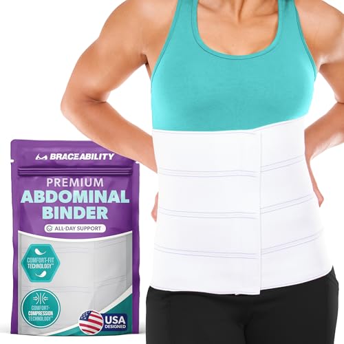 BraceAbility Medical Abdominal Stomach Binder - Belly Band Compression for Diastasis Recti, Postpartum, Post-Surgical Wrap for Tummy Tuck Recovery, Post op Ab Binder for Women and Men (M/L 12") - size: M/L 12"