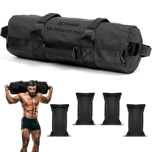 Yes4All Sandbags for Working Out, Adjustable Sand Bags for Weight Training with Handles, Multiple Colors & Sizes 5-200lbs - color: H. Black - XL (125-200 Lbs)