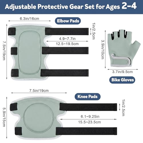 Soft Toddler Knee Pads and Elbow Pads Set with Bike Gloves | Non-Slip Toddler Knee Pads for Boys Girls 2-4 Years, Breathable Kids Protective Gear for Balance Bike, Scooter, Bicycle - color: Sage Green