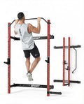 Folding Squat Rack Wall Mounted, 1000LBS Foldable Squat Rack for Home Gym and Garage, 2.4x2.4in Thick Steel with Pull Up Bar, J Hooks & Landmine Attachments, Space Saving Home Gym Power Cage