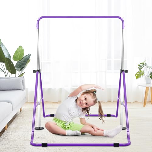 Expandable Gymnastics Bars with Ring, Adjustable Height Gymnastic Horizontal Bars, Gym Junior Training Bar Children Folding Training Monkey Bars for Kids - color: Purple