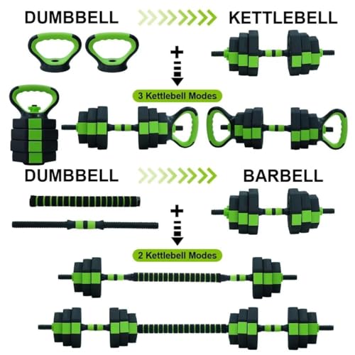 Adjustable Dumbbell Set, 44/66/88 Lbs Free Weight Dumbbells Set, 4 in 1 Dumbbells Set Used As a Kettlebell, Barbell, Push Up Stand, Exercise & Fitness for Home Gym, Black & Green - size: 66 LB-Octagon