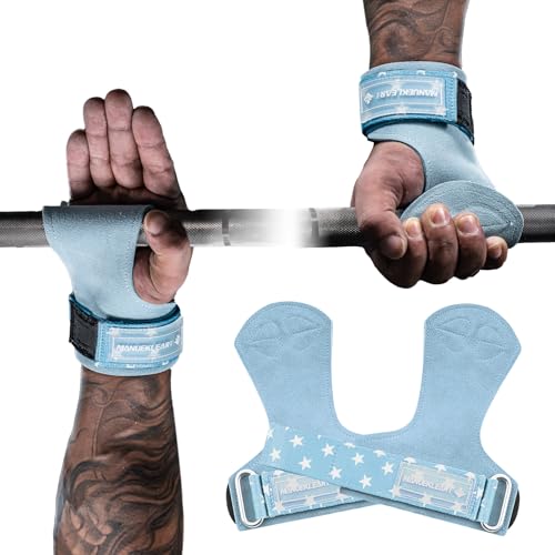 MANUEKLEAR Gym Straps Weight Lifting, Double Leather Lifting Straps for Men Deadlift with Cushion Wrist Loop, Gym Lifting Wrist Wraps for Weightlifting - color: One Size - Blue