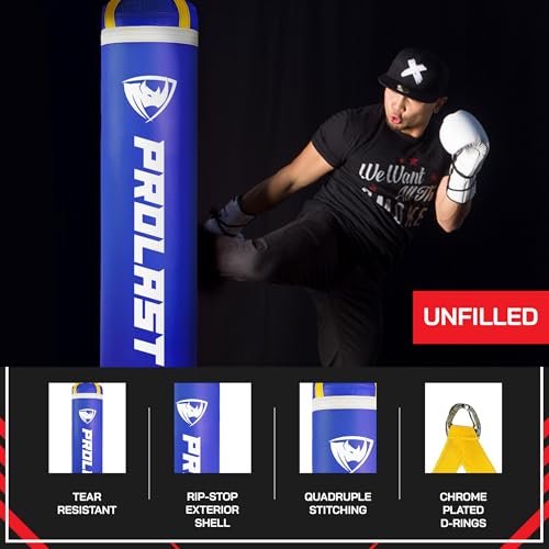 Heavy Punching Kicking Bag for Adults, Boxing, MMA, Martial Arts, Muay Thai, Strength Training Equipment, Filled, 5ft, 100 lbs, Vertical Logo - color: Blue, size: Unfilled