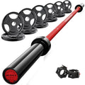 RitFit Barbell Weight Set - 4/6FT Olympic Barbell with Weight Plates (55-115LB Total) - Weightlifting Equipment for Squats, Curls, Deadlifts, Presses, Hip Thrusts - color: Black/Red, size: 6FT With 245LB Plates
