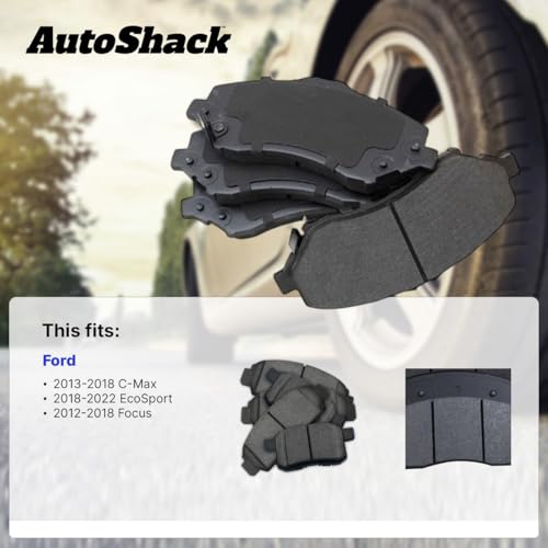 AutoShack Rear Ceramic Brake Pad Set for Ford, Focus 2012-2018 EcoSport 2018-2022 C-Max 2013-2018, FWD AWD L3 1.0L L4 2.0L - style: Ceramic Brake Pad