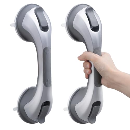 TAILI Shower Handles for Elderly Suction, 2 Pack 12 Inch Shower Grab Bars for Seniors, Grab Bars for Bathtubs and Showers, No Drilling Removable Safety Shower Grip, Silver,G9 - color: Silver, size: 12.2"