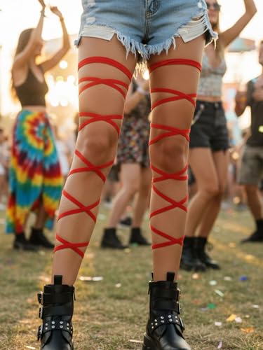 Rave Leg Wraps Elastic Garter Plus Size Leg Straps Music Festivals Outfits for Women - color: Red