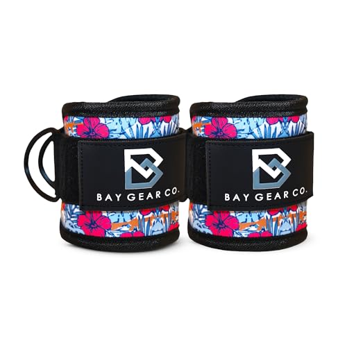 Bay Gear Co. Ankle Straps – Strong Hook and Loop System & Neoprene Padded for Cable Machine Glute Workouts, Slick Black Stainless Steel D Ring, Adjustable Fit, Different Design, Single/Pair. - color: Tactical Hawaiian, size: Pair