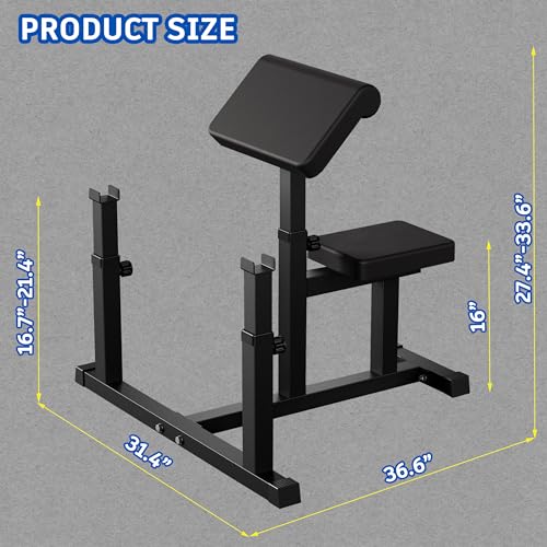 Fitness Preacher Curl Bench, Seated Bicep &Tricep Curl Machine | Steel Arm Workout Machine│Barbell and Dumbbell Training Machine │ Height Adjustable Arm Cushion for Home Gym│Black