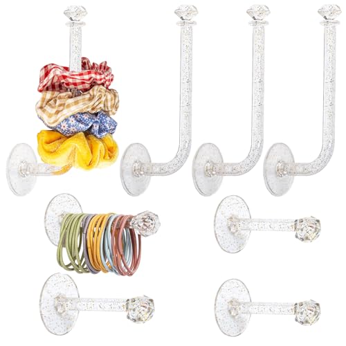 8Pcs Headband Holder Stand Scrunchie Organizer, Girls Hair Accessories Organizer Storage for Headband Hairband Hair Ties, Acrylic Clear Glitter Adhesive Scrunchy Holder Scrunchie Tower Storage - color: 8Packs Clear