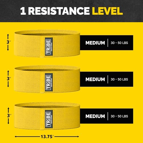 Tribe Lifting Resistance Bands for Working Out - 3 Pack Fabric Workout Bands for Women and Men - Booty Bands for Legs and Glute - Non Slip Exercise Bands Set for Squat Hip Thigh - color: Medium Yellow