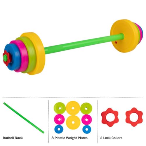 Hey! Play! Kids Exercise Equipment Collection: Strength Training, Cardio, Endurance, and Active Play Essentials - Kids Barbell Set - style: Kids Barbell with Adjustable Plates