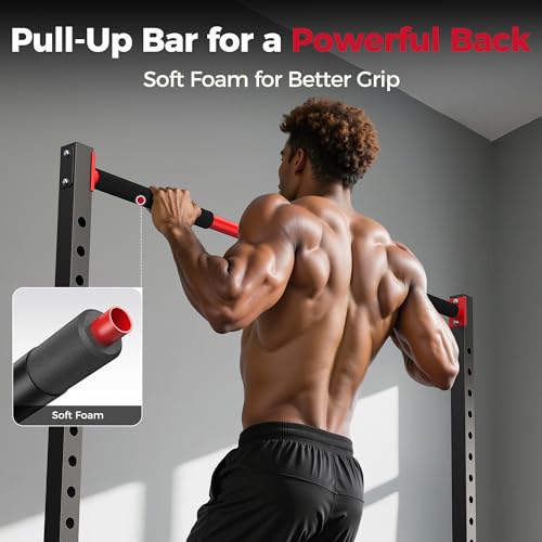 FLYBIRD SR1 Squat Rack with Pull-Up Bar, Adjustable Multi-Functional Power Rack, Inner Width Squat Rack Stand Suitable for 6FT,7FT Barbell for Home Gym Equipment - color: Black&Red