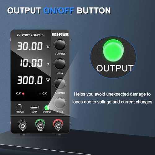 NICE-POWER DC Power Supply Variable 30V 10A, Adjustable Switching Regulated DC Bench Power Supply with Output Switch High Precision 4-Digit LED Display, Benchtop Lab Power Supplies with 5V/2A USB Port - size: 30V 10A