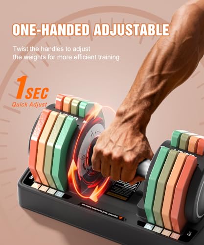 Adjustable Dumbbells Set/Single, 12.5LB/22.5LB/55LB 5 in 1 Free Adjustable Dumbbell Set with Anti-Slip Handle & Rainbow-colored Weight Plates for Home Gym, Weight Set for Women Men - style: 55LBS Single