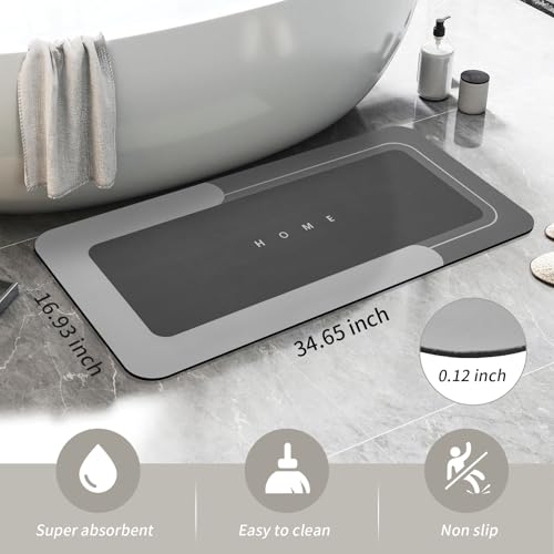 Housego Absorbent Bath Mat, Quick Dry Bath Rug, 16.93x34.65, Dark Gray | Absorbent Bath Mat Magic Rug; Quick Drying Magic Bath Mat Non-Slip Floor Rug Rubber Backed for Bathroom Kitchen Shower Sink - color: Dark Gray, size: 1'5" x 2'11" (Rectangular)