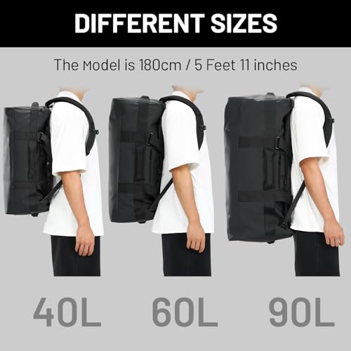 MIER 40L/60L/90L Water Resistant Backpack Duffel, Heavy Duty Duffle Bags | Heavy-Duty; Inner Zipper Pockets; Suit for Travel Gym Camping Sports Weekend Getaways; Convertible with Backpack Straps - color: Black, size: 90l
