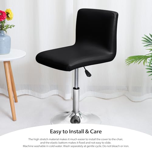 Gollense Stretch Bar Stool Covers with Backs, 4 Pack Waterproof PU Leather Pub Counter Dining Chair Covers, Square Swivel Barstool Seat Slipcover with Elastic Bottom for Low Short Back (Black) - color: Black