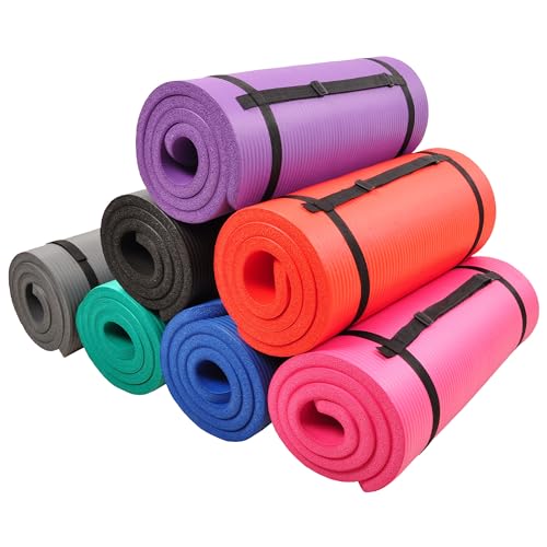 Signature Fitness Extra Thick High-Density Foam Yoga Mat – Multiple Thicknesses (1/2" & 1") / Multiple Colors – Double-Sided Non-Slip Surface – with Carrying Strap for Pilates, Yoga & Home Workouts - color: Gray