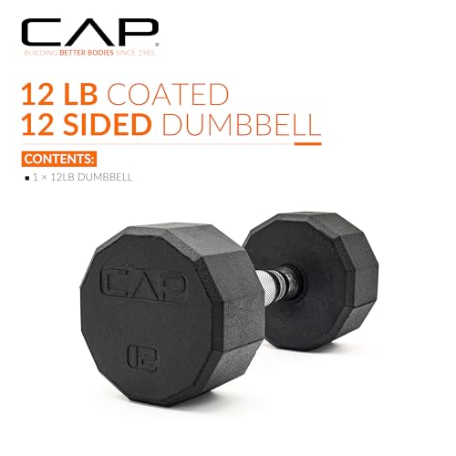 CAP Rubber Coated Dumbbell Weights, Free Weights for Home Gym Strength Training, Anti-Roll Hex Dumbbells with Black, Chrome & Comfort Grip Handles, Singles - size: 12 lb, style: 12-Sided - Chrome Handle