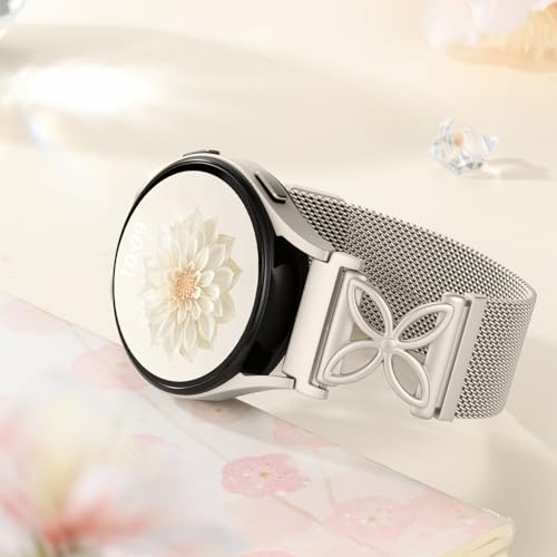 Getino Magnetic Metal Strap Compatible with Galaxy Watch 7 Band, Galaxy Watch 6 Classic Band FE 5 Pro 4 Active 2, 20mm Milanese Floral Dressy Wristband for Samsung Watch Bands Women 40mm 44mm 45mm - color: Strarlight