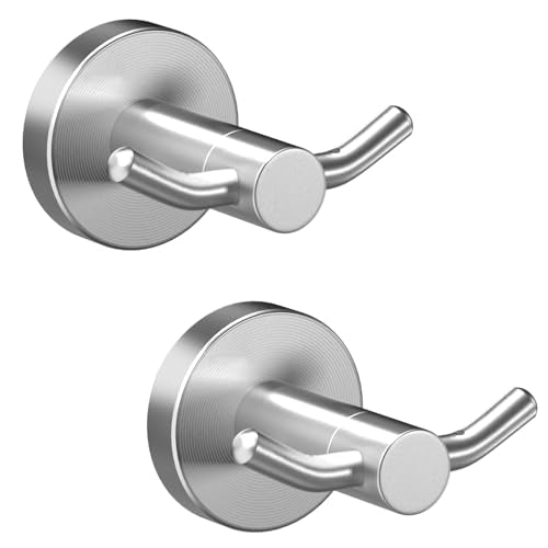 2 Pack Towel Hooks for Bathroom, Screw in Stainless Steel Wall Hooks for Hanging Coat Robe Keys(Brushed Nickel) - color: Brushed Nickel