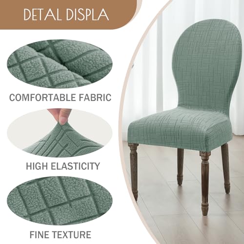 Round Back Dining Chair Cover Set 2/4/6, Curved Back Chair Covers Stretch Armless Dining Chair Slipcovers Mid Century Modern Chair Seat Protector for Kitchen, Home and Banquet (Green, Set of 2) - color: 2-green, size: Set of 2