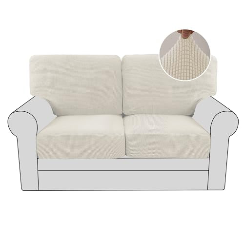 H.VERSAILTEX Multi-Pieces Loveseat Covers for 2 Cushion Couch High Stretch Couch Cushion Covers Jacquard Textured Twill Fabric(2 Seat Covers Plus 2 Back Cushion Covers, Ivory) - color: Ivory, size: 2 SEAT COVERS + 2 BACK COVERS