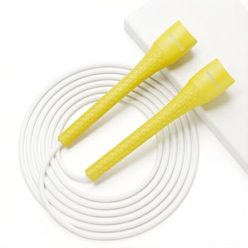 Unbreakable 5mm pvc Jump Rope – Pro-Grade PP Handles with Diamond Texture, 40X Strength PVC Cord, Adjustable 3m Length for HIIT, Home Gym, or Boxing Training (Portable & Tangle-Free) - color: Yellow handle with white cord