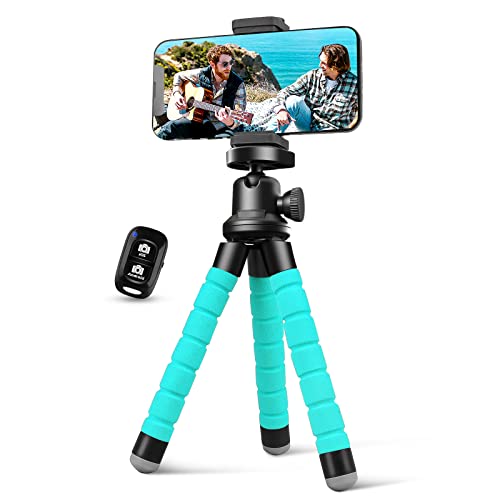 Aureday Phone Tripod, Flexible Tripod for iPhone and Android, Portable with Wireless Remote and Clip for Video Recording/Vlogging/Selfie (Blue) - color: Blue