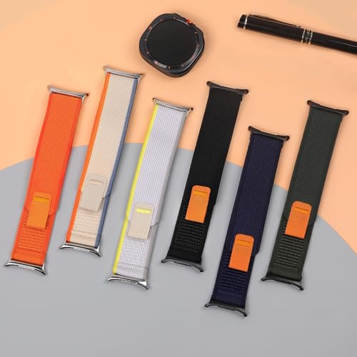 Trail Band for Samsung Galaxy Watch Ultra Bands 47mm Men/Women,Rugged Fabric Nylon Alpine Sport Loop Strap for Samsung Galaxy Watch 7 Ultra Band 47 mm 2024 Breathable Replacement Wristband - color: Orange Beige