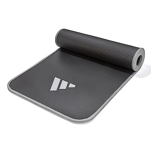 adidas 10mm Extra Thick Training Mat with Carrying Strap and Non-Slip Textured Base - Cushioned Workout Mat for Home Gym, Floor Workouts, and Intense Exercises - Portable and Durable - color: Grey