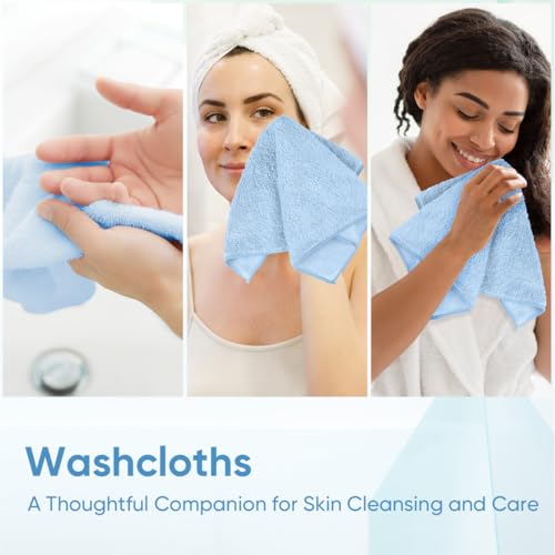 HOMEXCEL Microfiber Washcloths 12 Pack, Highly Absorbent and Soft Face Towel, Multi-Purpose Wash Cloths for Bathroom, Gym, Hotel, Spa and Kitchen, Multicolor 12x12 Inch, Blue - color: Blue