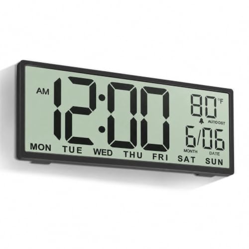 JALL Large Digital Wall Clock Battery Operated, Wall Clock with Big Numbers LCD Display, Digital Clock with Date Day Temperature, Alarm, Auto DST, Clocks for Office, Gym, Bedroom, Elderly- Black - color: Black, size: 14.5 inches