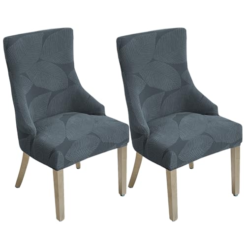 Jacquard Wingback Dining Chair Covers Stretch Wing Back Side Chair Slipcover Accent Chair Cover Slipcover with Arm Chair Protector Cover for Dining Living Room (Dark Grey, 2PCS) - color: B- Dark Grey, size: 2 PCS