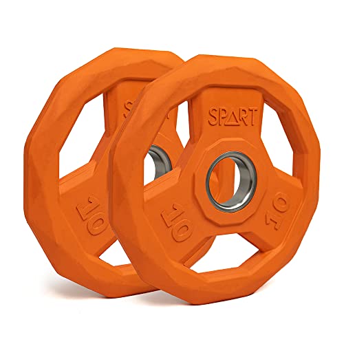 SPART Color Coded Weight Plate 2-Inch Rubber Coated Olympic Grip Plate for Barbell, Solid Cast Iron Weight Plates for Strength Training, Weightlifting, Crossfit, Home Gym, 2.5LB/5LB/10LB/25LB/35LB/45LB, Pair - color: 10LB-Pair