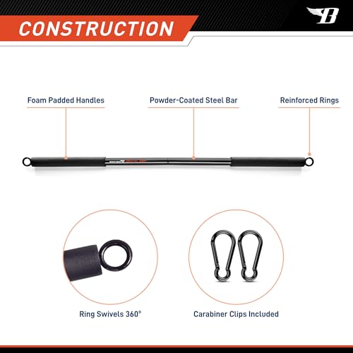 BIONIC BODY 36 Inches Light Weight Resistance Training Straight Bar – Fits All Resistance Bands/Accessories with Carabiners BBEB-020 - size: 1.5 x 1.5 x 38", style: Exercise Bar