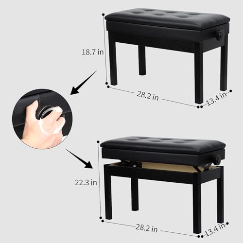 Adjustable Double/Duet Piano Bench,Solid Wood Piano Chair,Waterproof Piano Seat with Storage for Music Books & Leather Cushion,Heavy Duty Piano Stool for Keyboard Piano