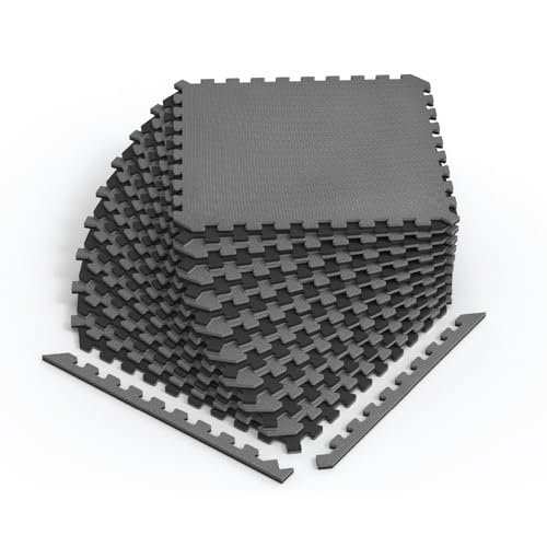 Norsk Dual-Sided Reversible 1/2" Foam Exercise Mats for Home Gym - Interlocking EVA Foam Tiles - color: Gray/Black, size: 48 Tiles - 192 Sq. Ft.