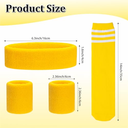 ONUPGO 5 Pieces Kids Sweatbands Soccer Socks Set - Sports Headband, Wristbands, Striped High Socks for Kids, Youth,Toddler & Baby - Football, Basketball, Running, Cycling, Tennis - color: Yellow