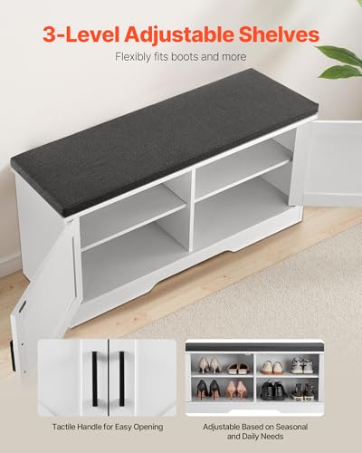 VEVOR Shoe Storage Bench with Padded Cushion & 2 Barn Doors, Entryway Bench 39.4 x 14.0 x 18.1 Inches, for Entryway, Hallway, Living Room, Bedroom - size: 2 Barn Doors