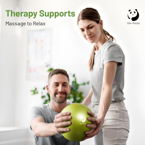 Slim Panda 9 Inch Pilates Ball - Anti-Burst Mini Yoga Ball with Needle Valve Pump - Small Exercise Core Ball for Barre, Stability & Physical Therapy - color: Olive Green